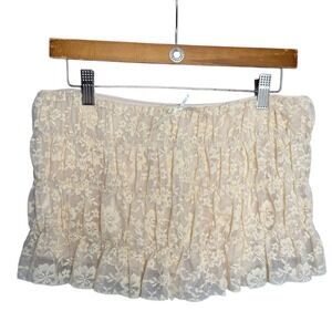 Feminine Romantic Coquette Lace Micro Mini Skort Hot Pants Skirt Cream L Bow